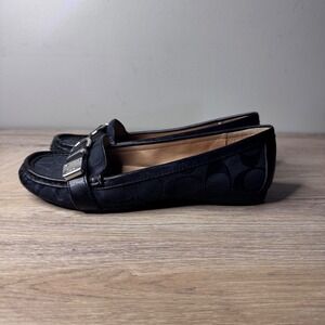 Coach Flores‎ Signature C Monogram Canvas Leather Loafer Flats Black Women 5.5B